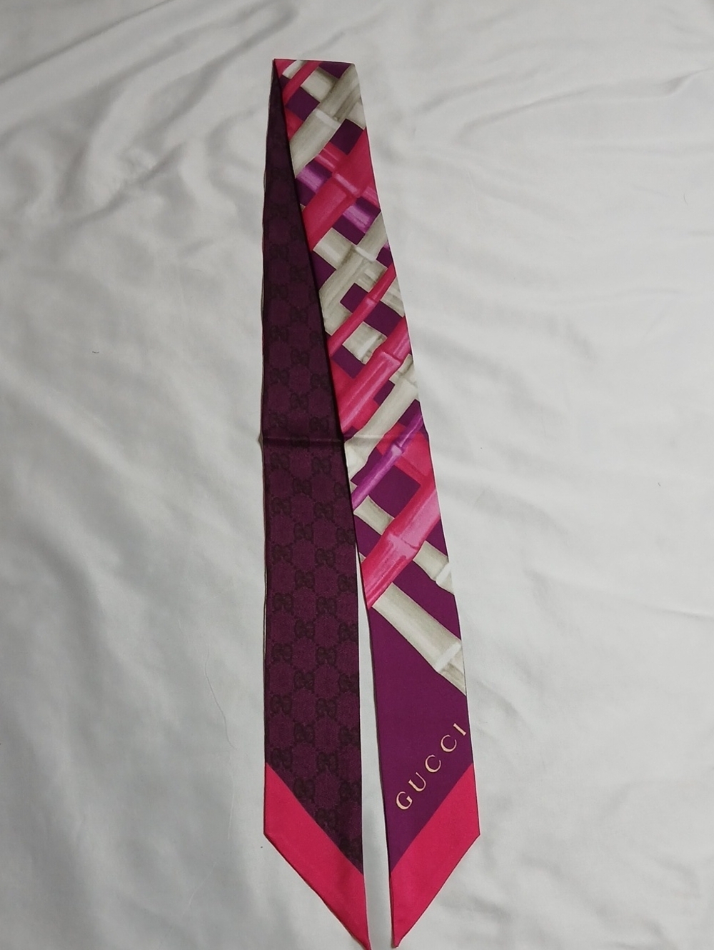 Gucci Pink, Purple & Cream Silk Scarf Twilly